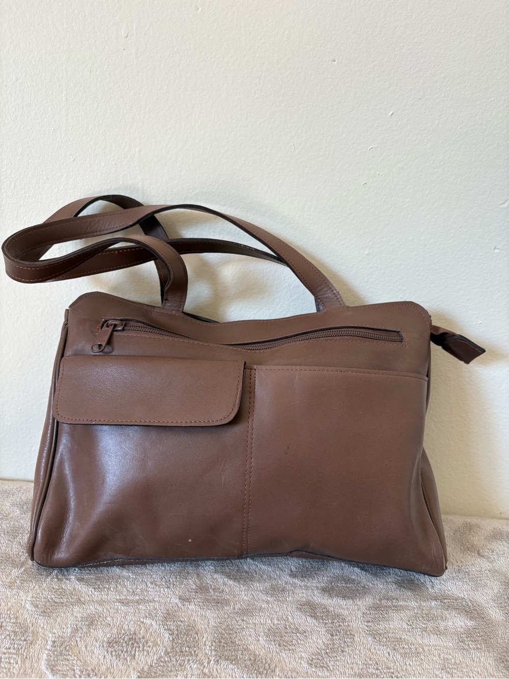 Vintage Tano Brown Genuine Leather Shoulder Bag Y2K Multi-Pocket Purse
